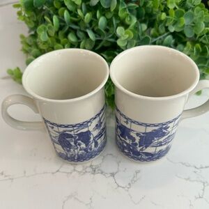 VTG  Churchill England Blue and Off White Holstein Cow Coffee Mugs (2)